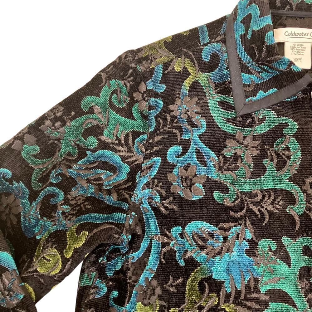 Coldwater Creek Sz XS Pet Brocade Reversible Tapestry Jacket Blazer Green Black - Picture 8 of 16